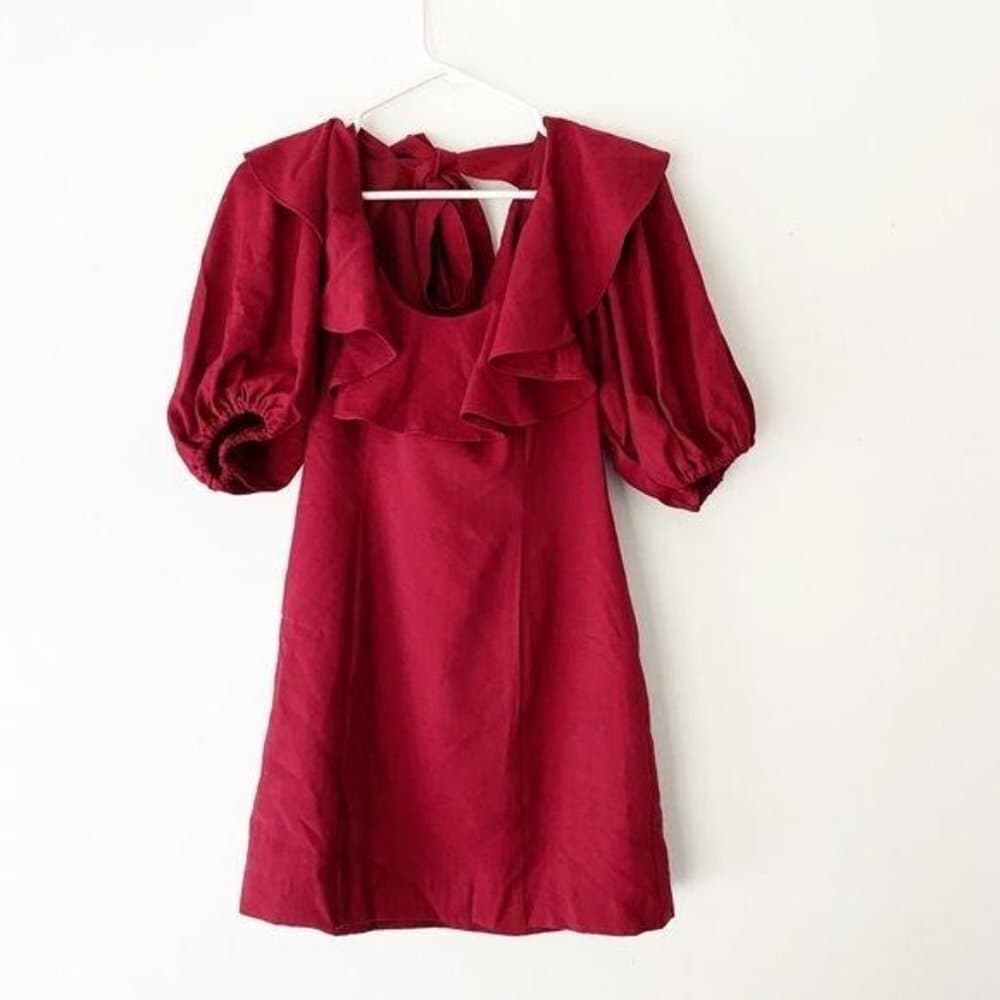 C/MEO Collective New Places Berry Dress Ruffle Neckline, Short Balloon Sleeves - Thumbnail 2