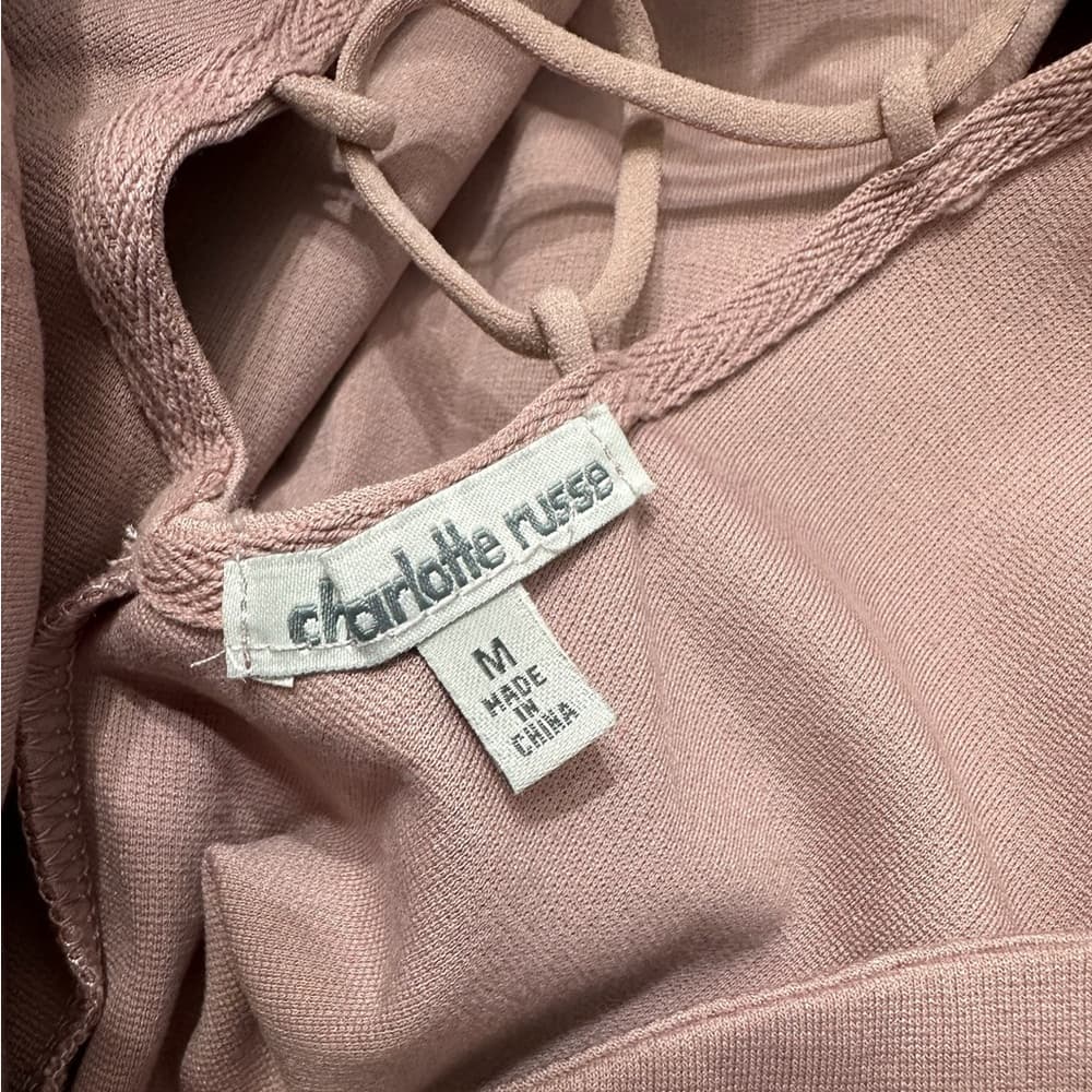 NWT Charlotte Russe Y2K Mauve Blush Pink Lattice Lace-up Bodycon Dress Medium - Thumbnail 15