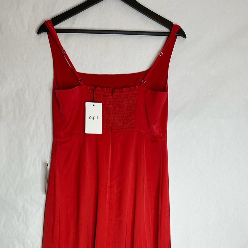 NWT O.P.T. x Revolve Red Midi Dress Side Thigh Slit Size Medium Valentine’s Day - Thumbnail 10