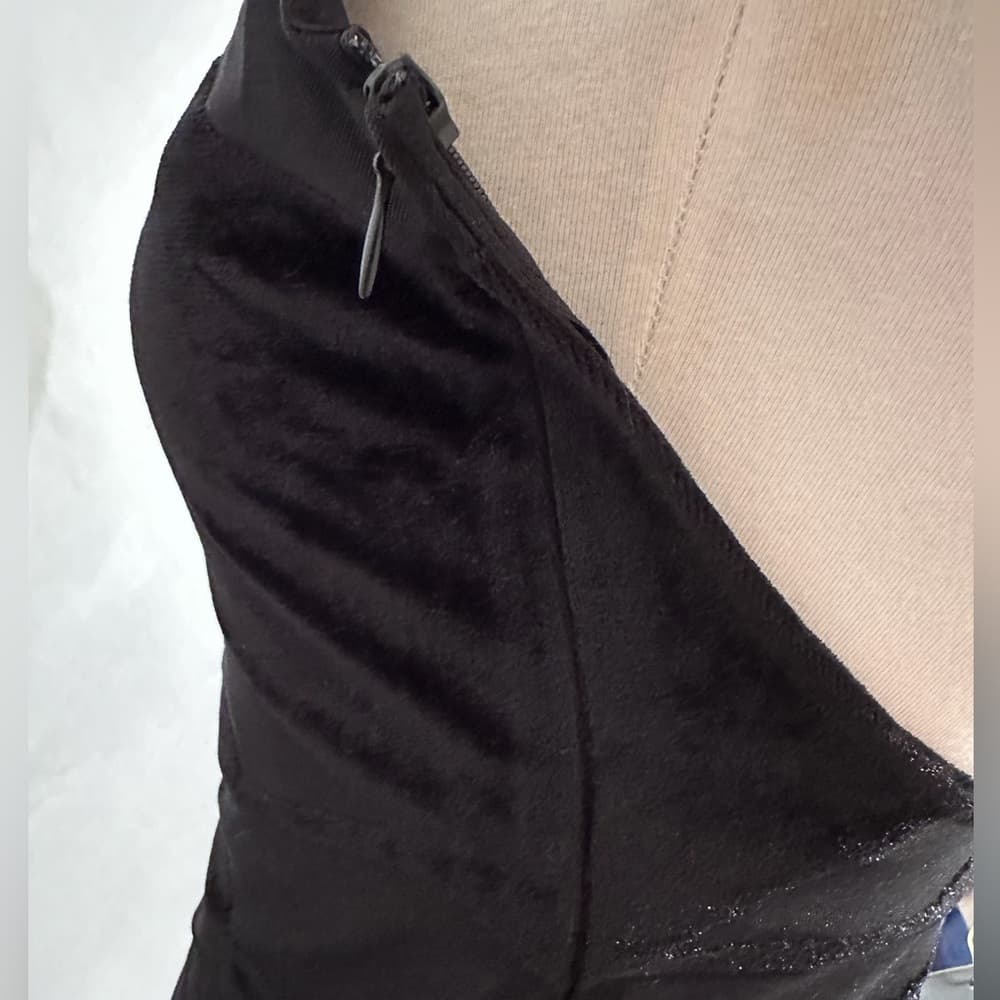 NWT Nasty Gal Collection Black Mesh Velvet Burnout Halter Midi Dress Size Medium - Thumbnail 3
