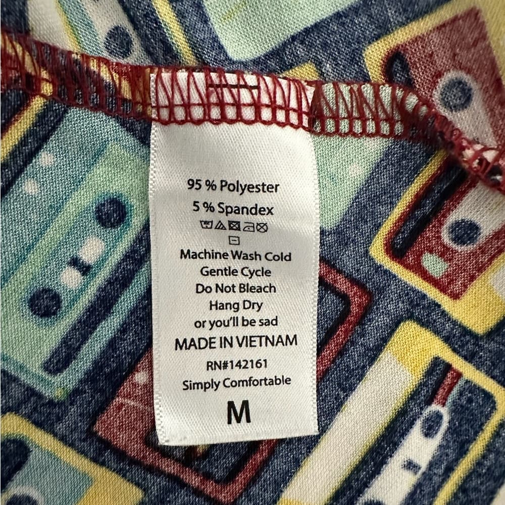 LuLaRoe Cassette Tape Print Carly Dress Size Medium Multicolor Retro Print - Thumbnail 5