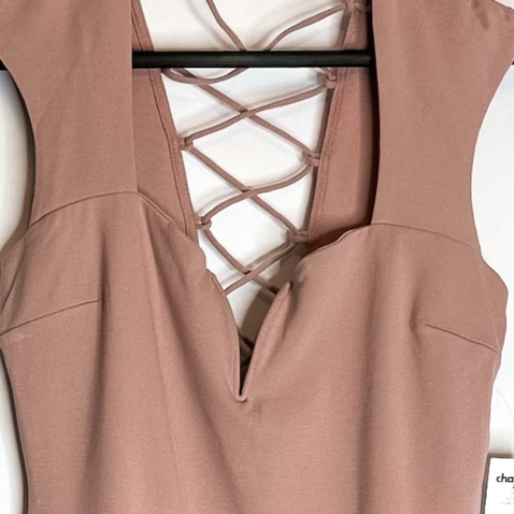 NWT Charlotte Russe Y2K Mauve Blush Pink Lattice Lace-up Bodycon Dress Medium - Thumbnail 13