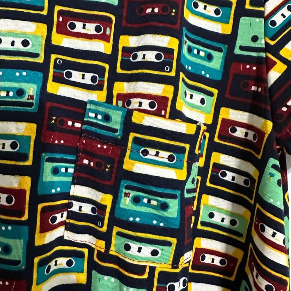 LuLaRoe Cassette Tape Print Carly Dress Size Medium Multicolor Retro Print