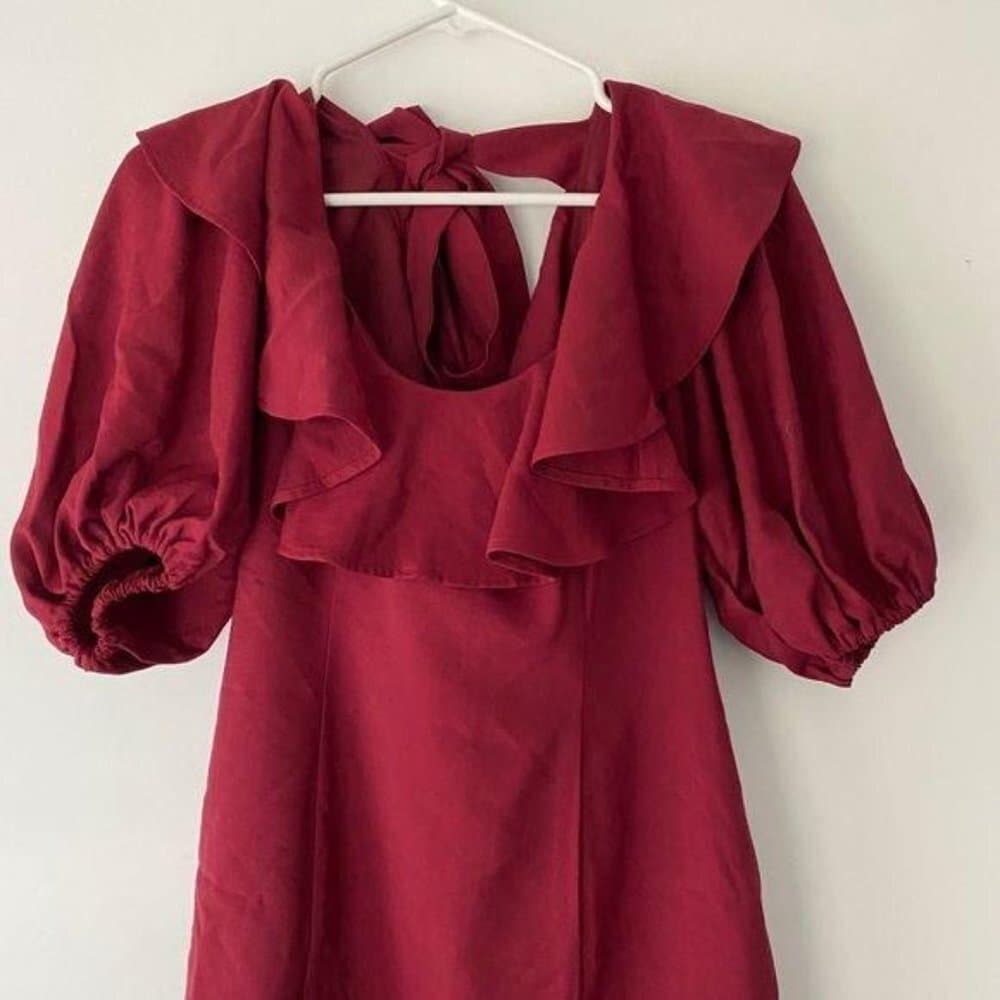 C/MEO Collective New Places Berry Dress Ruffle Neckline, Short Balloon Sleeves - Thumbnail 10