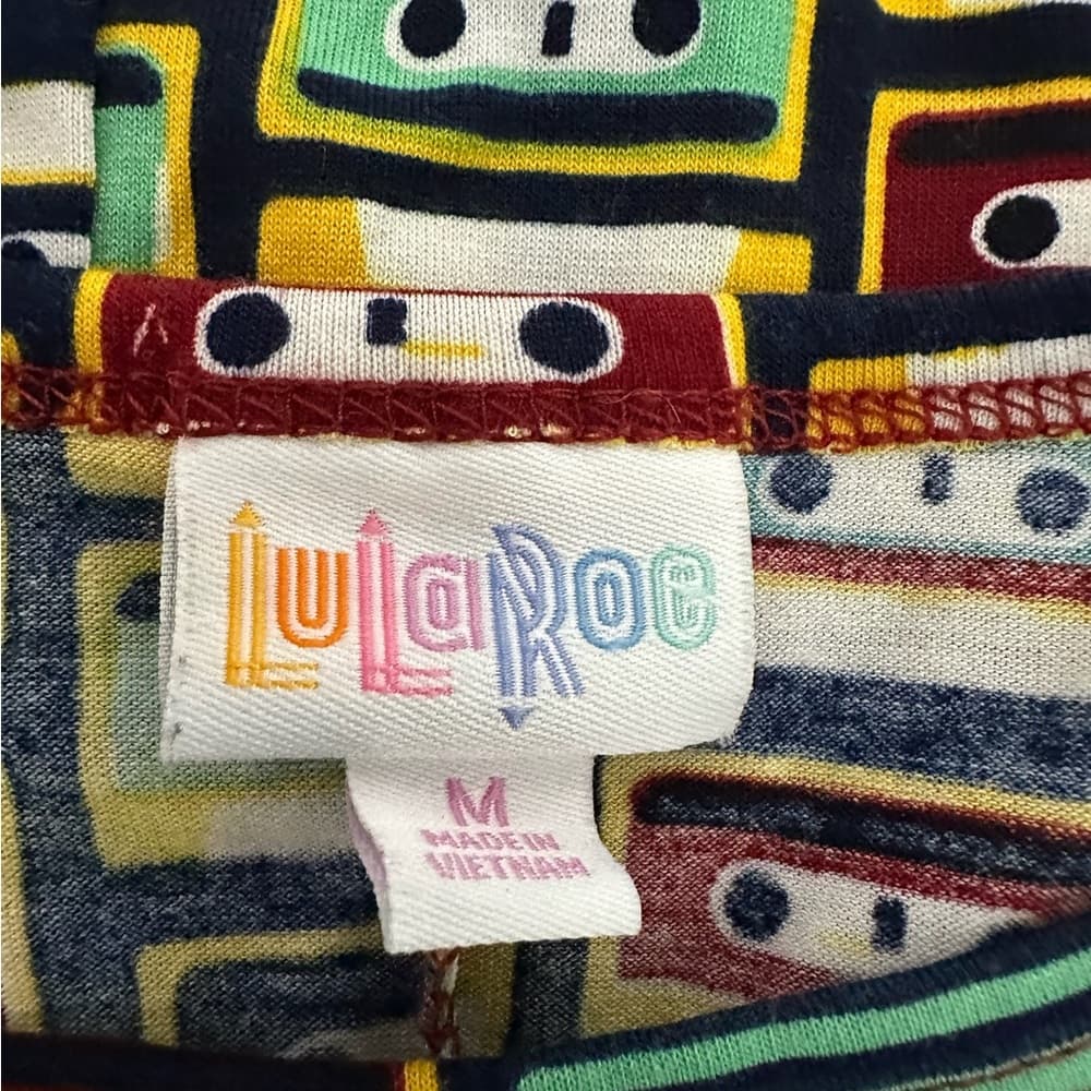 LuLaRoe Cassette Tape Print Carly Dress Size Medium Multicolor Retro Print - Thumbnail 4