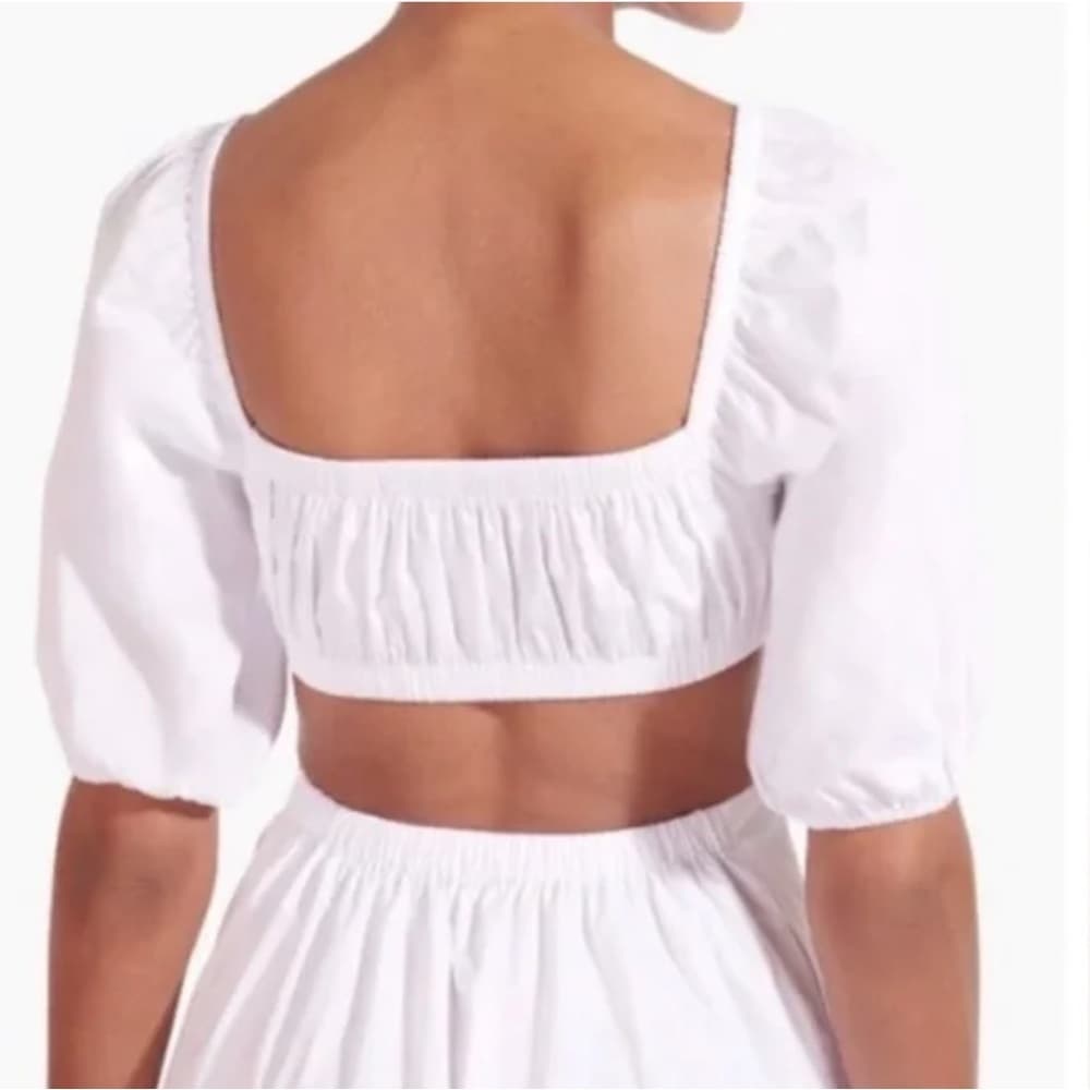 NWT Staud Carina Cut Out Puff Sleeves Midi Dress Size XL White Romantic Feminine - Thumbnail 5