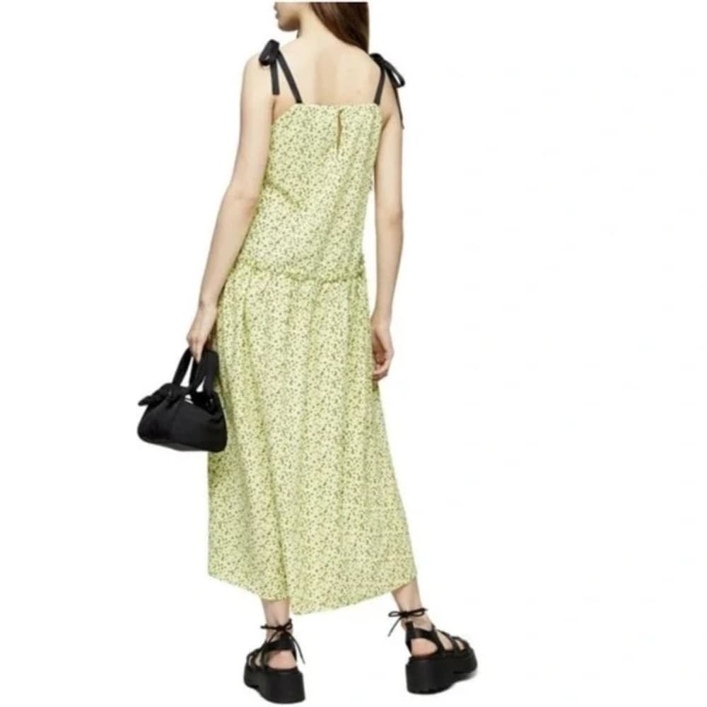 NWT Topshop Floral Print Drop Waist MIDI Dress, Size 6 US Women’s “Lime” Color - Thumbnail 2