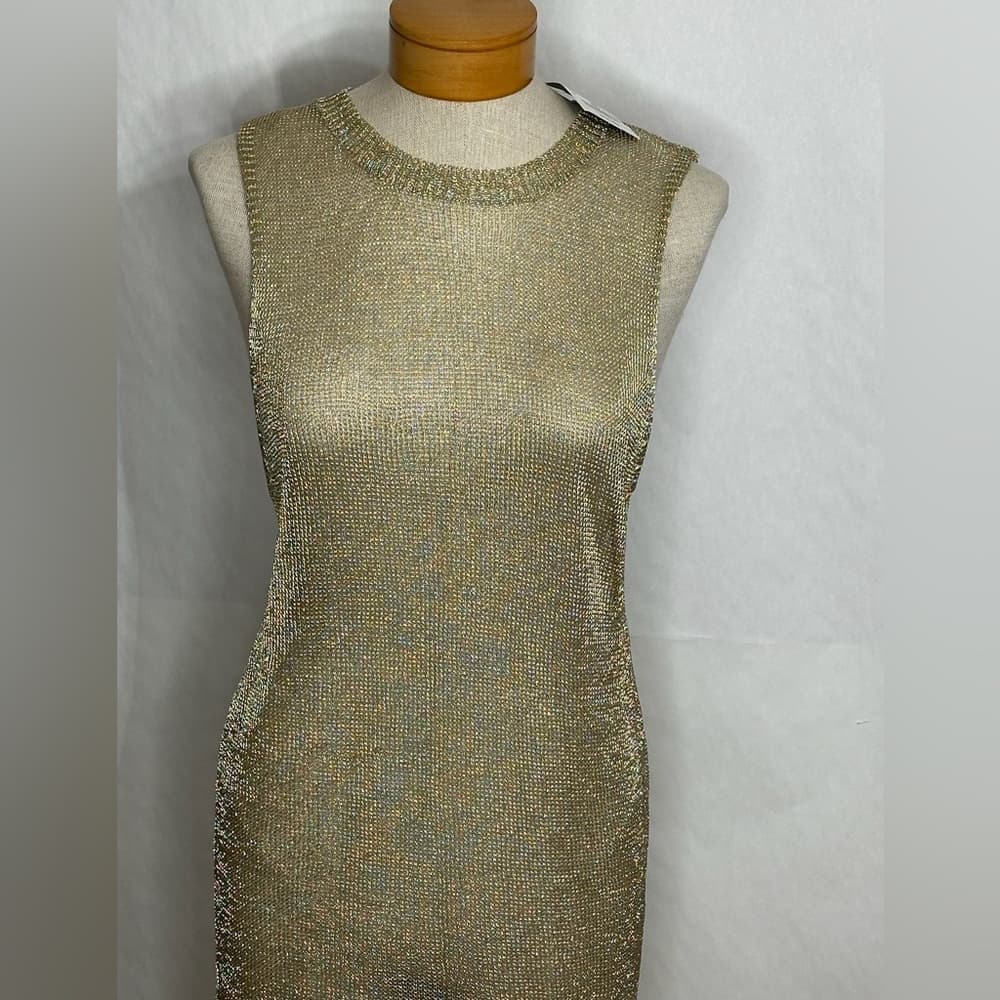NWT Forever 21 Gold Metallic See Thru Dress Beach Cover Up Medium SEE NOTES - Thumbnail 4