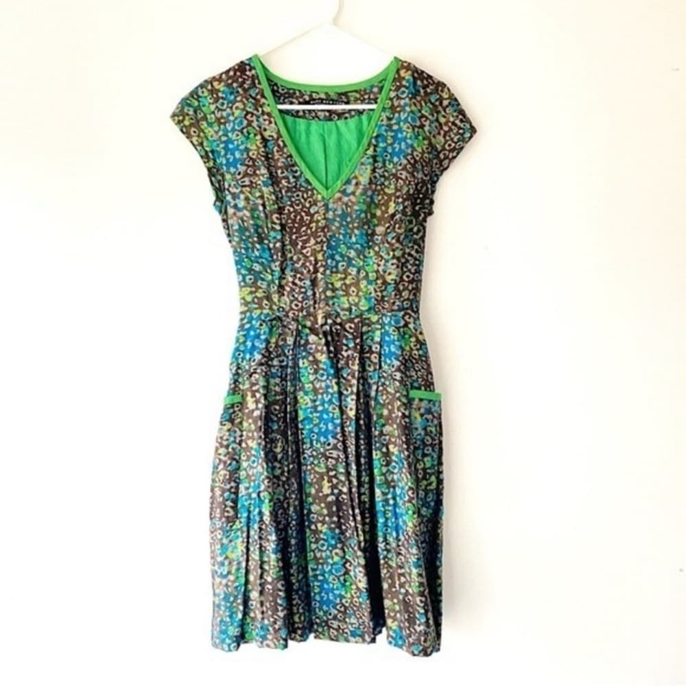Marc New York Green Multi-Color A-Line Dress - Retro Style, Pockets, Sz 8 A-line - Thumbnail 9