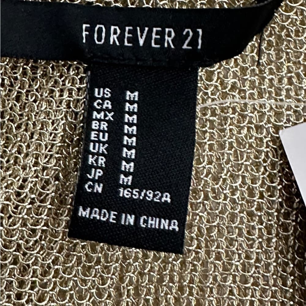 NWT Forever 21 Gold Metallic See Thru Dress Beach Cover Up Medium SEE NOTES - Thumbnail 7