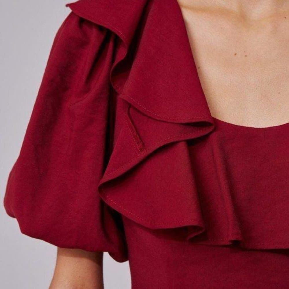 C/MEO Collective New Places Berry Dress Ruffle Neckline, Short Balloon Sleeves - Thumbnail 8