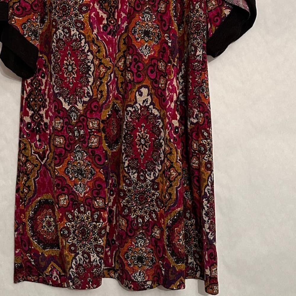 NWOT Tiana B. Boho Medallion Paisley Print Shift Midi Dress Large Retro V-Neck - Thumbnail 13