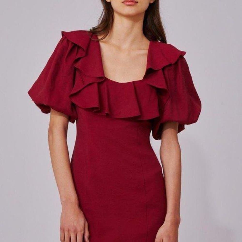 C/MEO Collective New Places Berry Dress Ruffle Neckline, Short Balloon Sleeves - Thumbnail 9