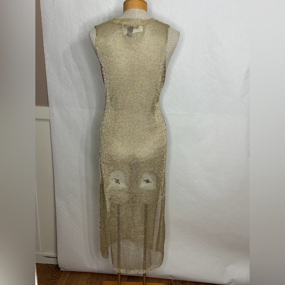 NWT Forever 21 Gold Metallic See Thru Dress Beach Cover Up Medium SEE NOTES - Thumbnail 2
