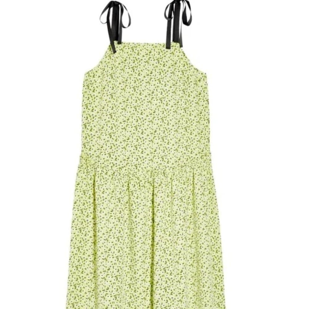 NWT Topshop Floral Print Drop Waist MIDI Dress, Size 6 US Women’s “Lime” Color - Thumbnail 4
