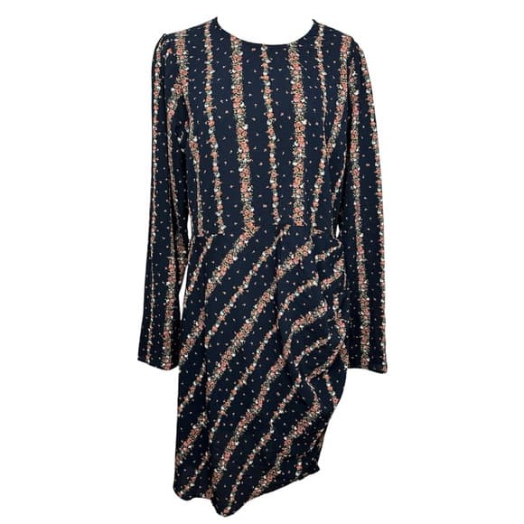 NEW BCBGeneration Navy Floral Ruched Midi Dress Romantic Cottagecore Size XL - Thumbnail 10
