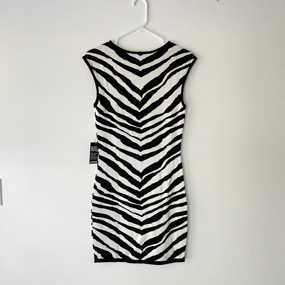 NWT Express Zebra Knit Mini Dress Y2K Bodycon Sleeveless Size Small SEE NOTE - Thumbnail 3