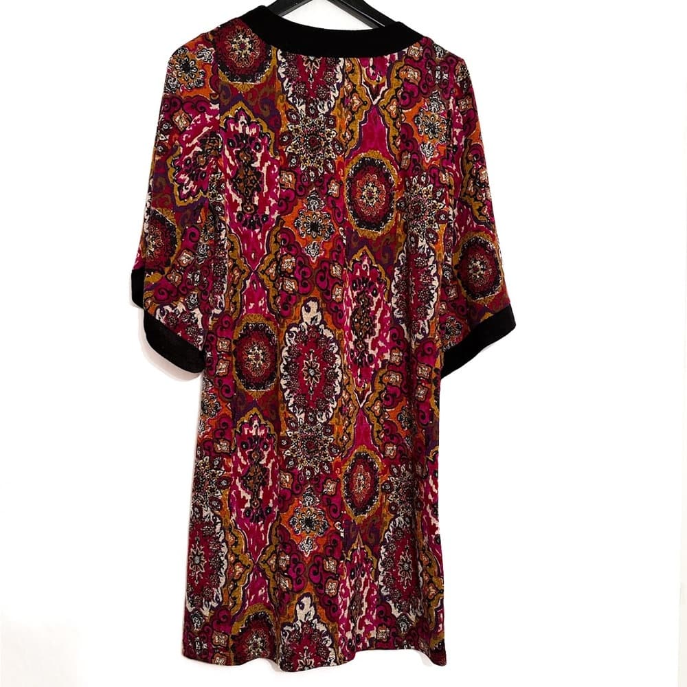 NWOT Tiana B. Boho Medallion Paisley Print Shift Midi Dress Large Retro V-Neck - Thumbnail 7