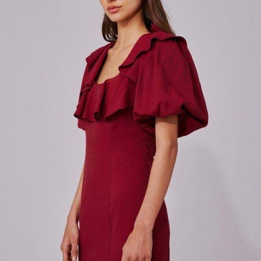 C/MEO Collective New Places Berry Dress Ruffle Neckline, Short Balloon Sleeves - Thumbnail 7