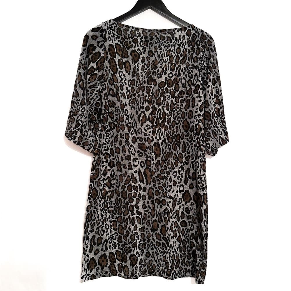 MSK Gray Leopard Print Midi Dolman Sleeve Dress Size Medium Animal Print - Thumbnail 2