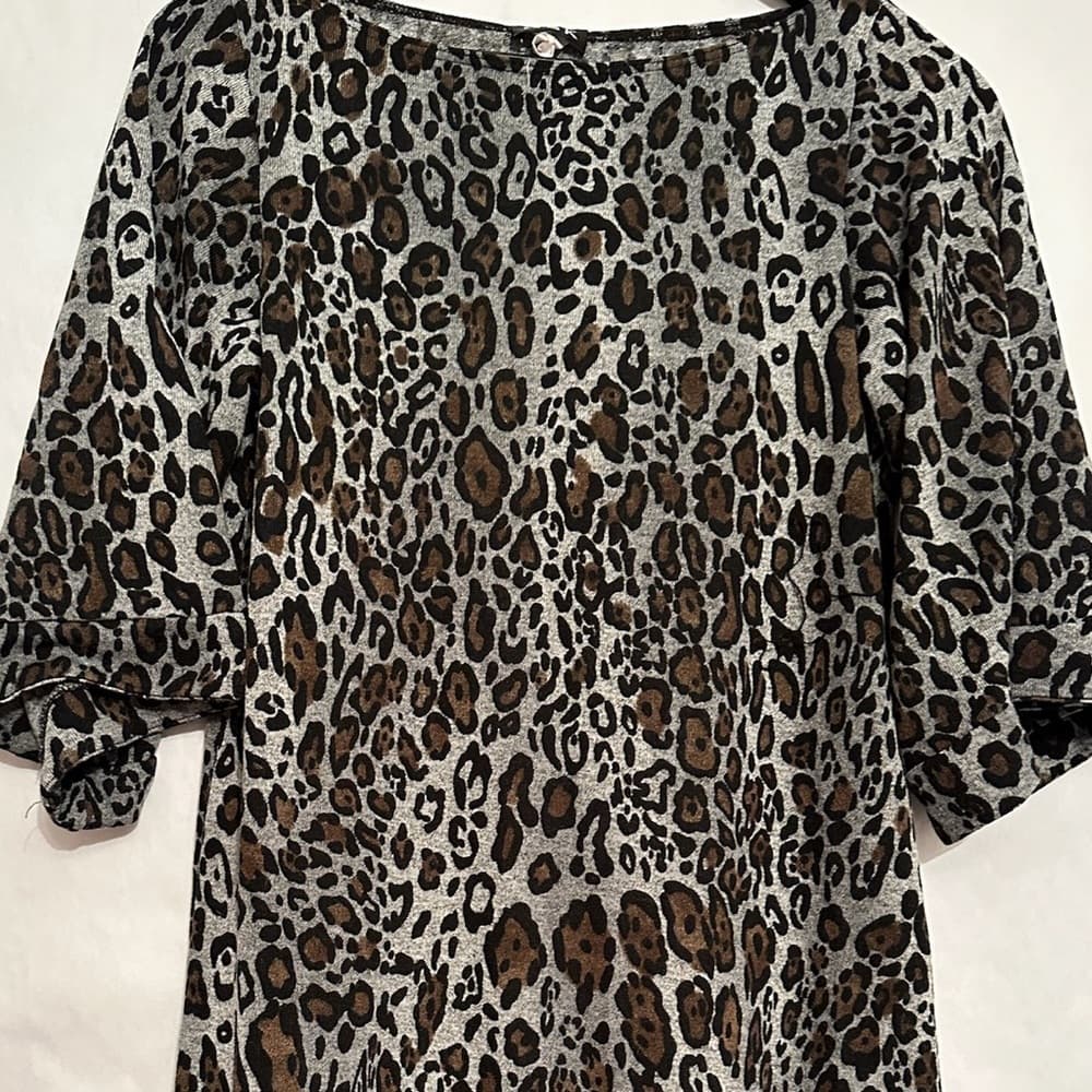 MSK Gray Leopard Print Midi Dolman Sleeve Dress Size Medium Animal Print - Thumbnail 5