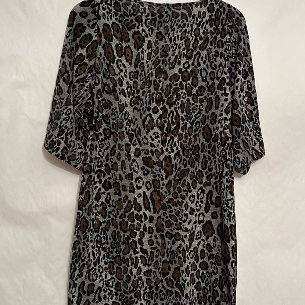 MSK Gray Leopard Print Midi Dolman Sleeve Dress Size Medium Animal Print - Thumbnail 3
