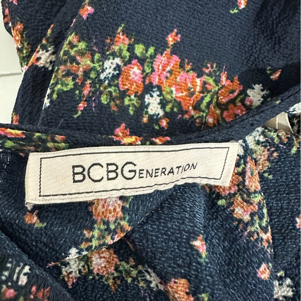 NEW BCBGeneration Navy Floral Ruched Midi Dress Romantic Cottagecore Size XL - Thumbnail 7