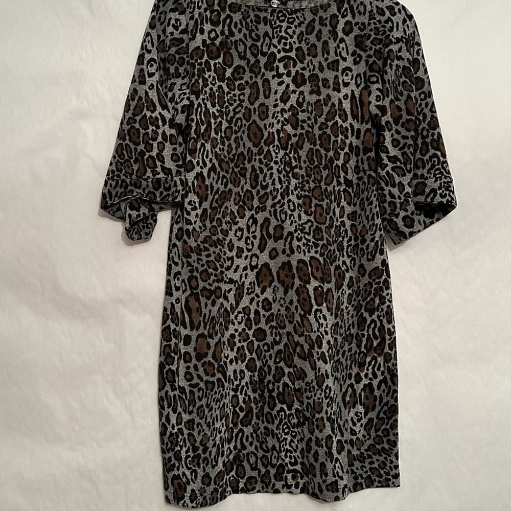 MSK Gray Leopard Print Midi Dolman Sleeve Dress Size Medium Animal Print - Thumbnail 7