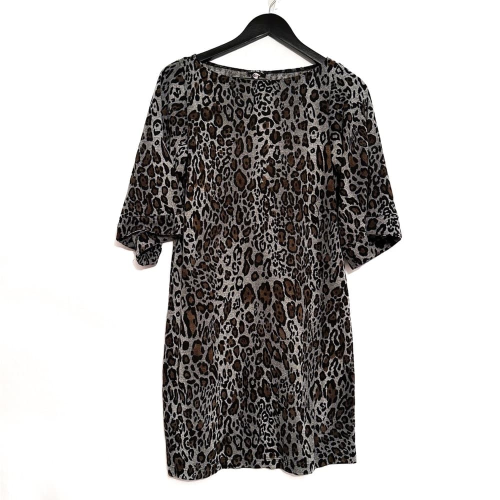 MSK Gray Leopard Print Midi Dolman Sleeve Dress Size Medium Animal Print - Thumbnail 6