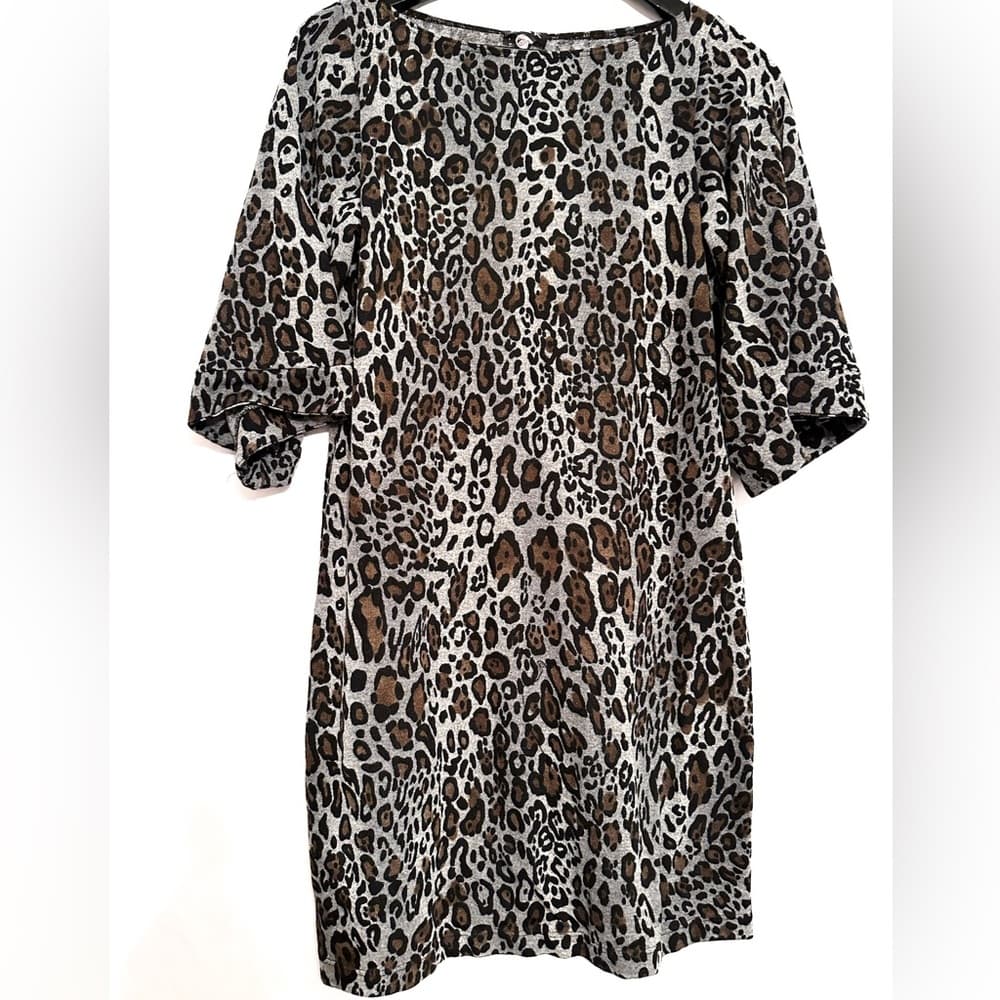 MSK Gray Leopard Print Midi Dolman Sleeve Dress Size Medium Animal Print - Thumbnail 4