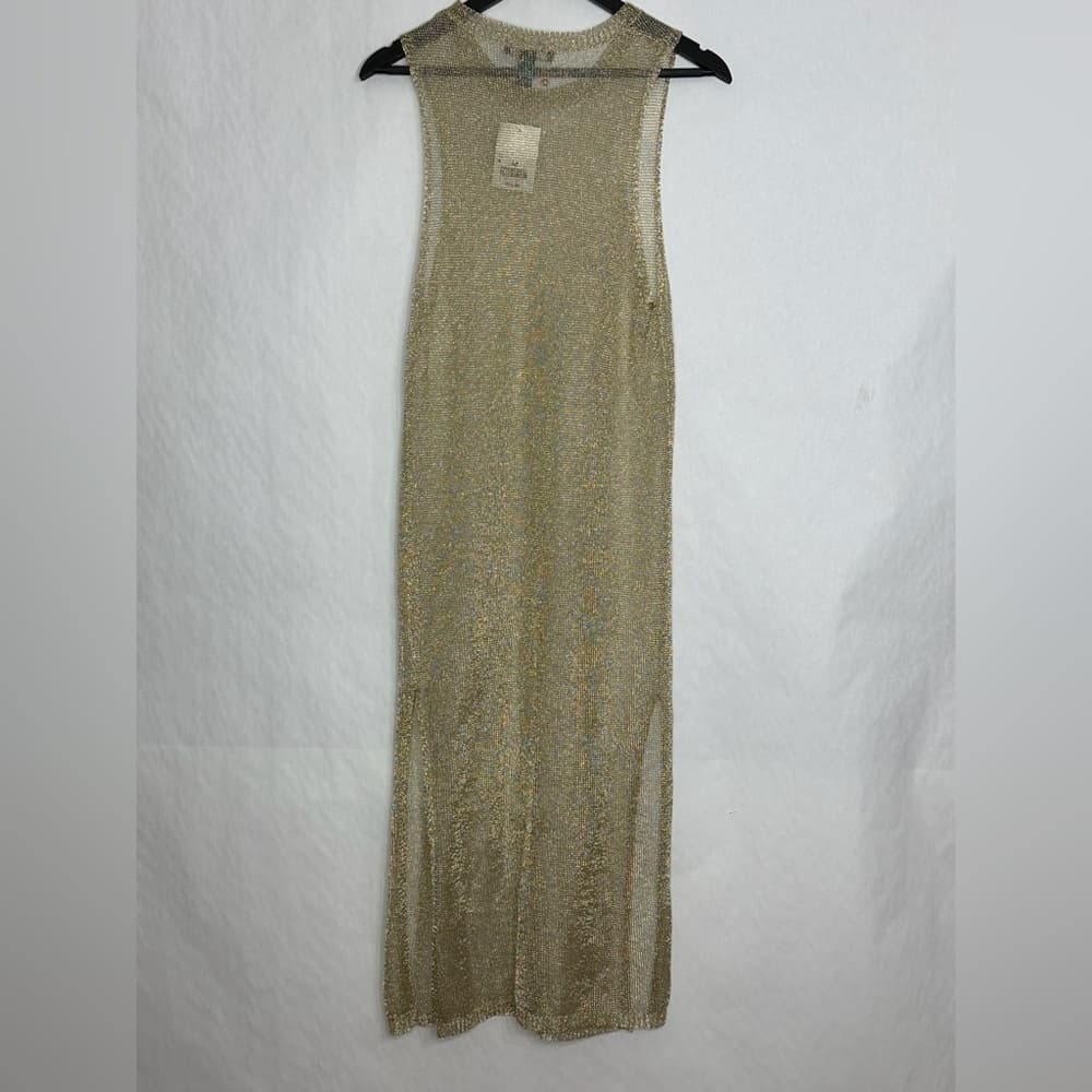 NWT Forever 21 Gold Metallic See Thru Dress Beach Cover Up Medium SEE NOTES - Thumbnail 6