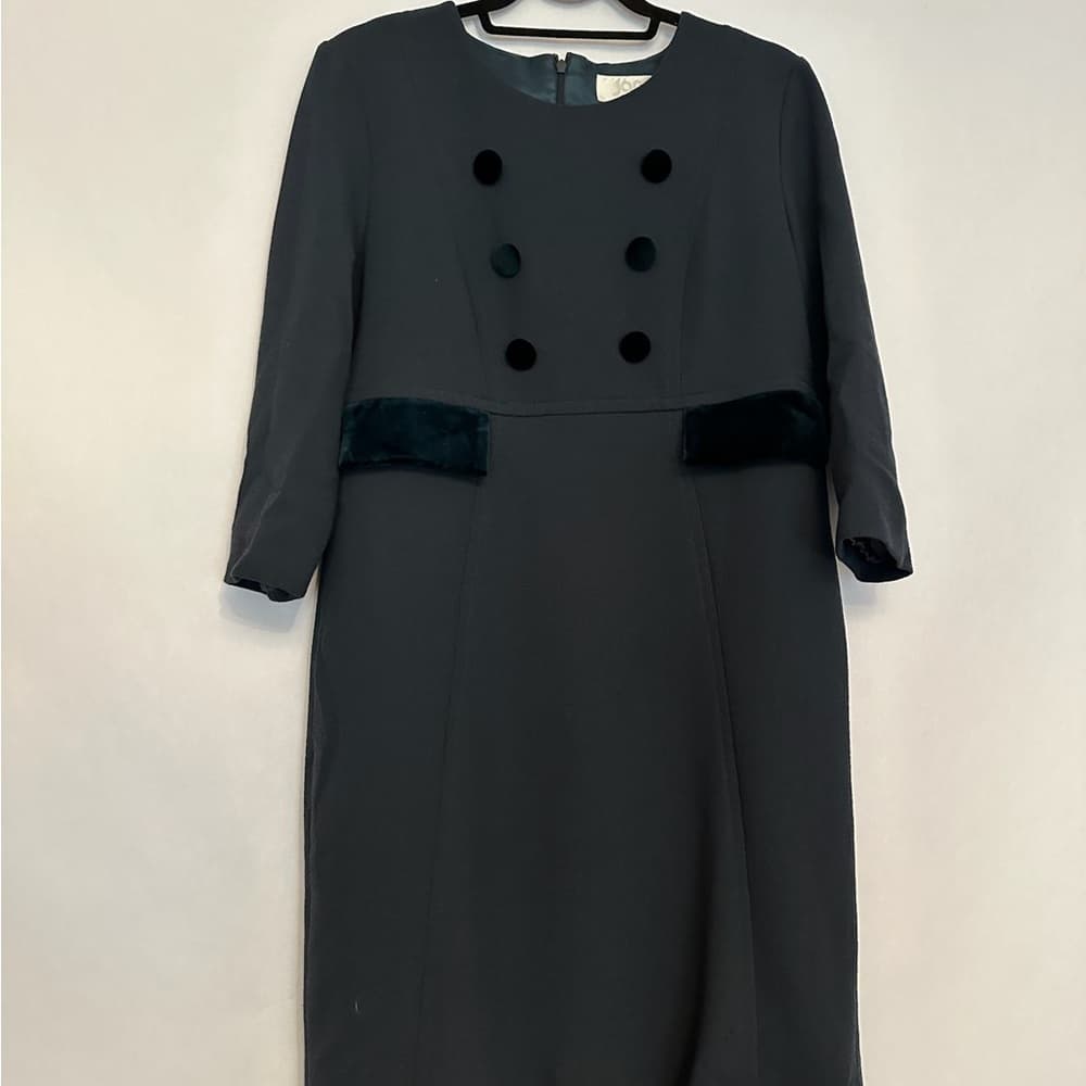 Jane Atelier Isme Shift Wool w Velvet Button Dress (UK 12/US 8) Designer Luxury - Thumbnail 2