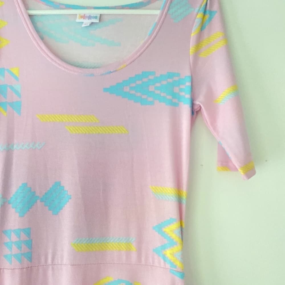 Modest Maxi Dress Light Pink with Geometric Shapes Lularoe Ana Dress | Size XS - Thumbnail 4