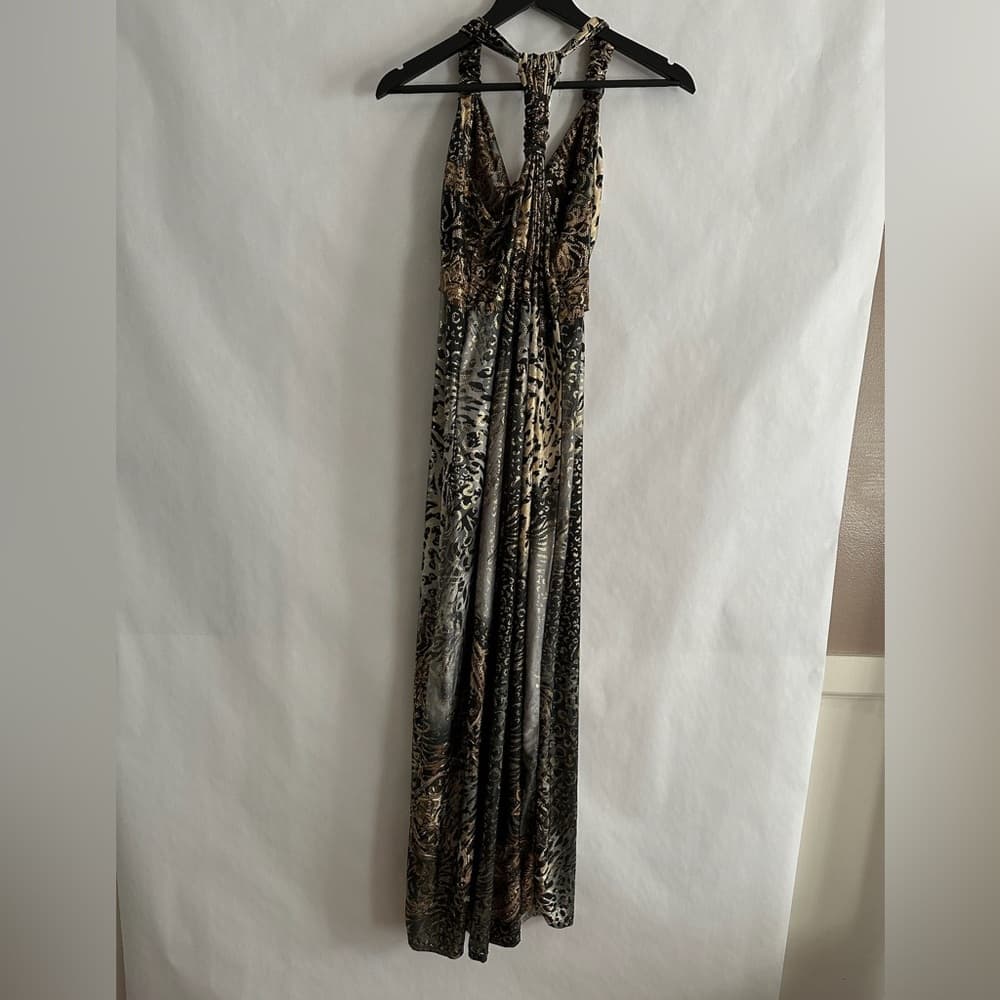 Shoreline Grey Gold and Black Animal Print Maxi Dress, Y2K Size L/XL - Thumbnail 3