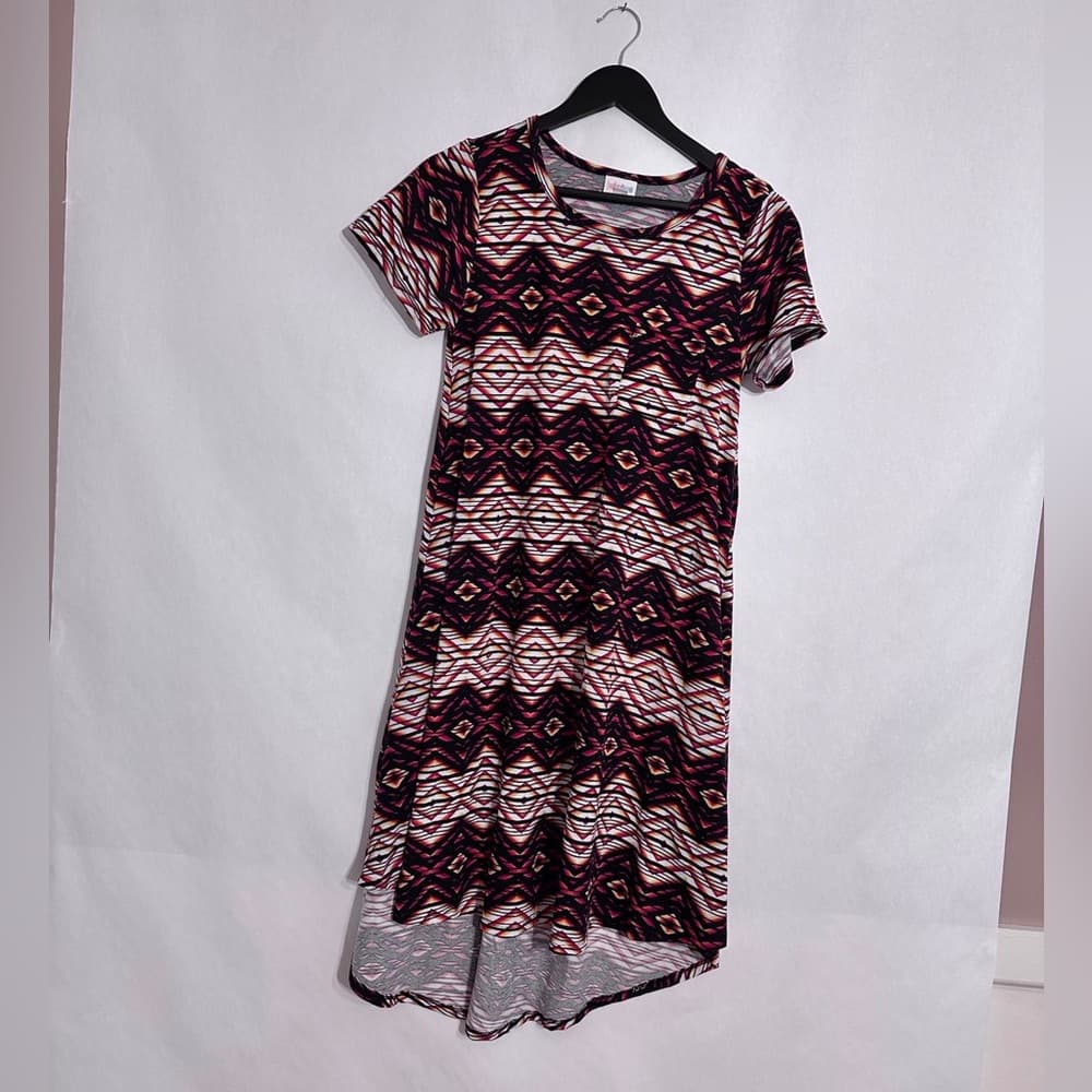 LuLaRoe Carly Dress Tribal Geometric Print Size XS Multicolor Festival Vibes - Thumbnail 2