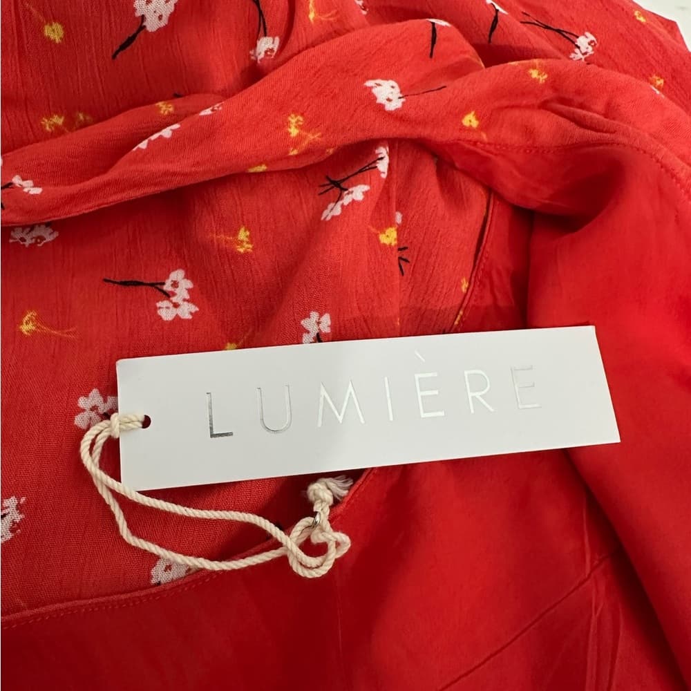 NWT Lumiere Red Floral Wrap Style Sleeveless Midi Dress Size Large - Thumbnail 10