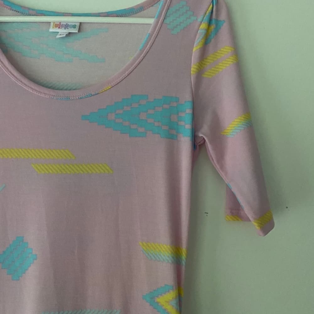 Modest Maxi Dress Light Pink with Geometric Shapes Lularoe Ana Dress | Size XS - Thumbnail 6