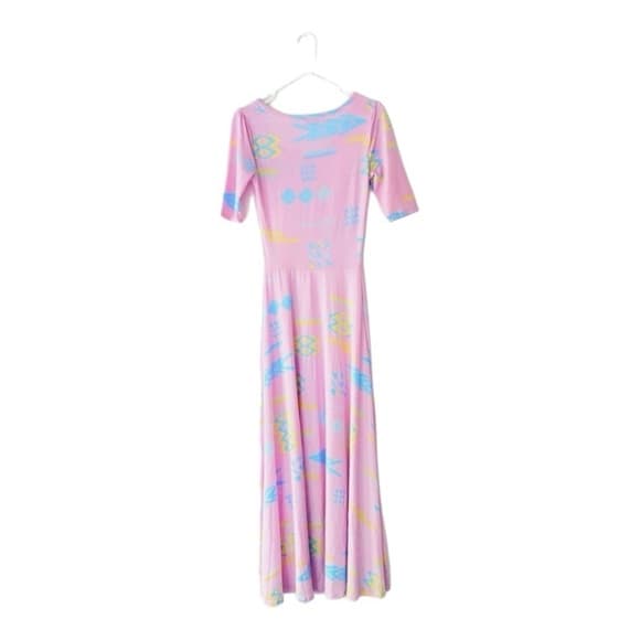 Modest Maxi Dress Light Pink with Geometric Shapes Lularoe Ana Dress | Size XS - Thumbnail 14