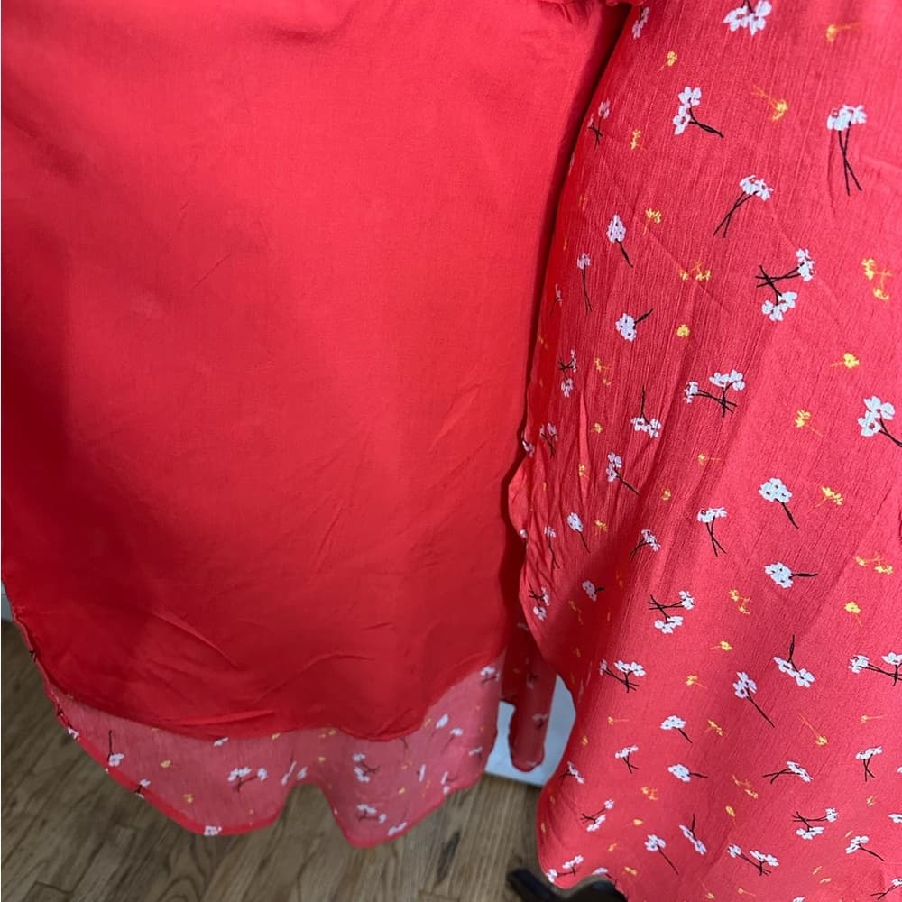 NWT Lumiere Red Floral Wrap Style Sleeveless Midi Dress Size Large - Thumbnail 7