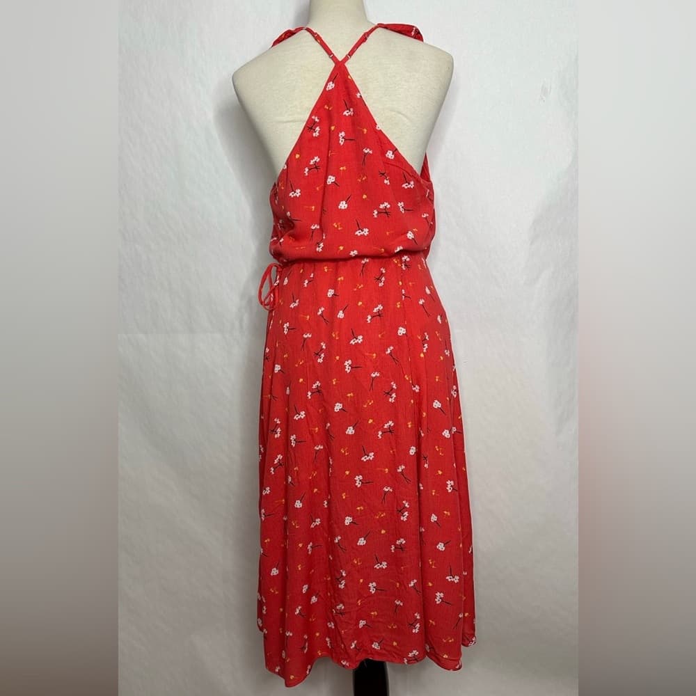 NWT Lumiere Red Floral Wrap Style Sleeveless Midi Dress Size Large - Thumbnail 2