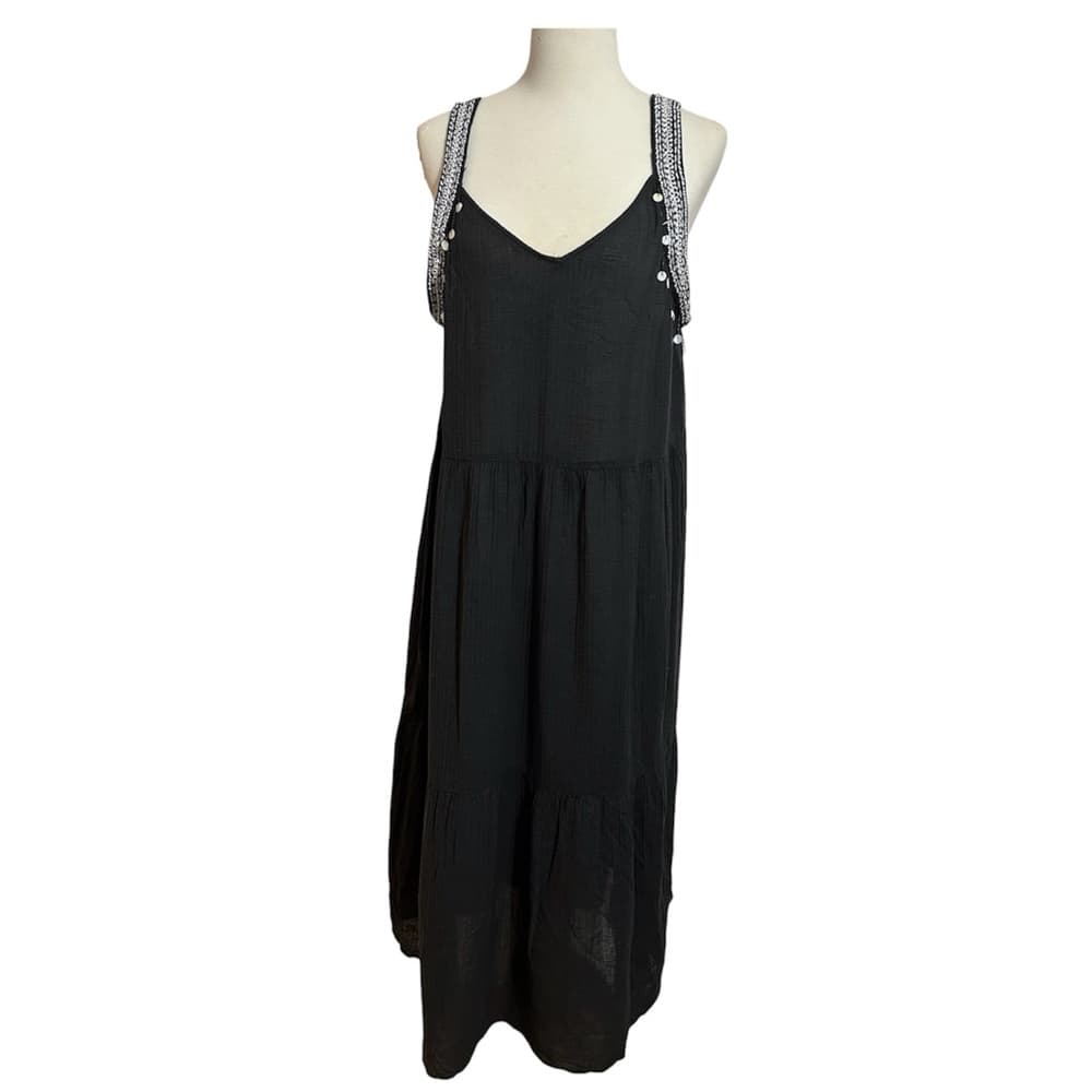 Zara Sequin Beaded Embroidered Strap Dress Size Large Boho Resort Minimal - Thumbnail 5