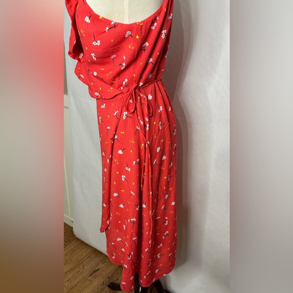 NWT Lumiere Red Floral Wrap Style Sleeveless Midi Dress Size Large - Thumbnail 8