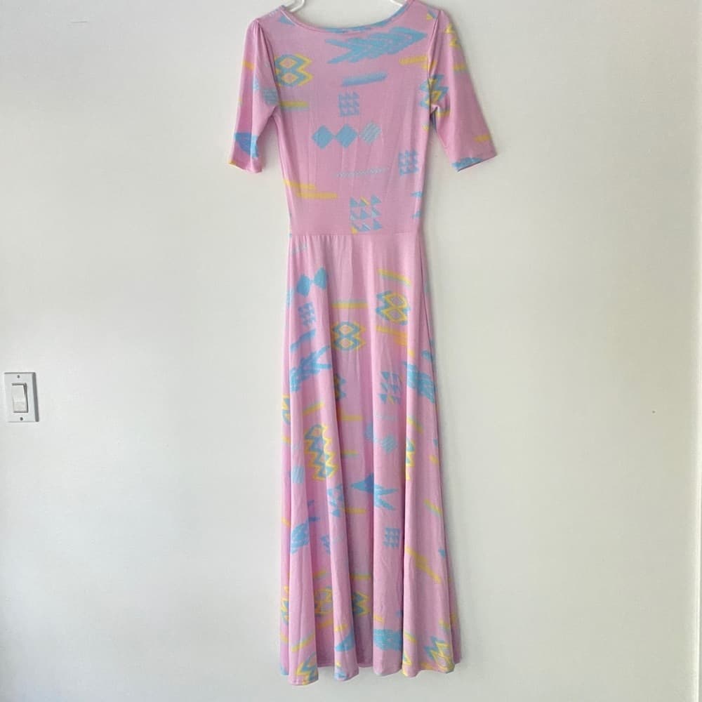 Modest Maxi Dress Light Pink with Geometric Shapes Lularoe Ana Dress | Size XS - Thumbnail 7