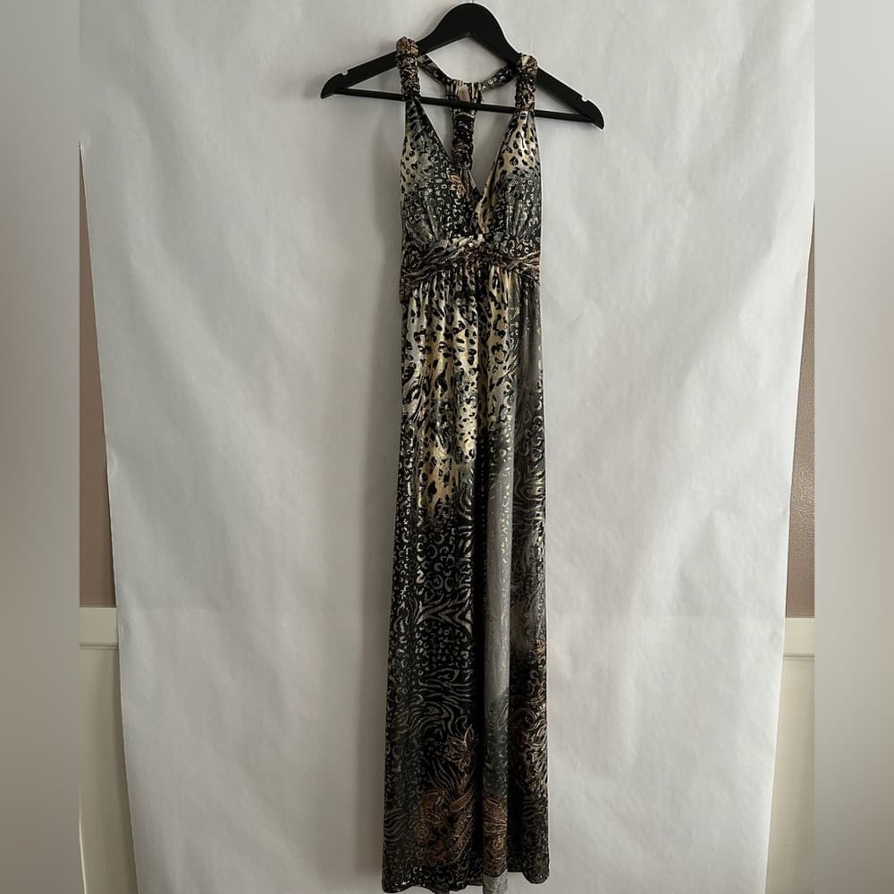 Shoreline Grey Gold and Black Animal Print Maxi Dress, Y2K Size L/XL