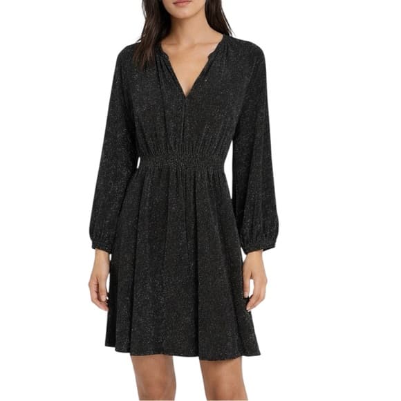 Momoni Black Silver Metallic Long Sleeve Gathered Waist Dress IT 40 / US 2 NWOT - Thumbnail 14