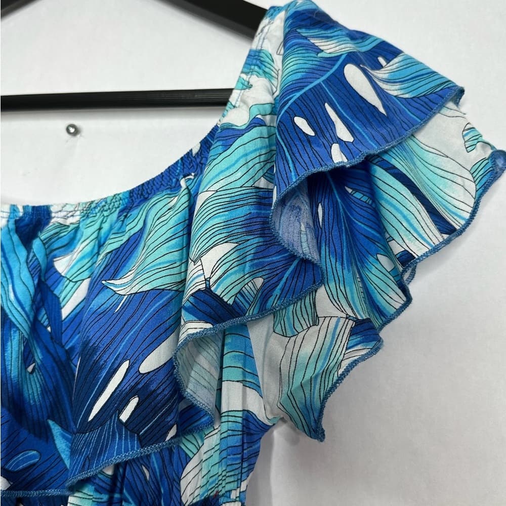 Velvet Torch Blue Tropical Ruffle Off Shoulder Maxi Dress Size Large Resortwear - Thumbnail 7
