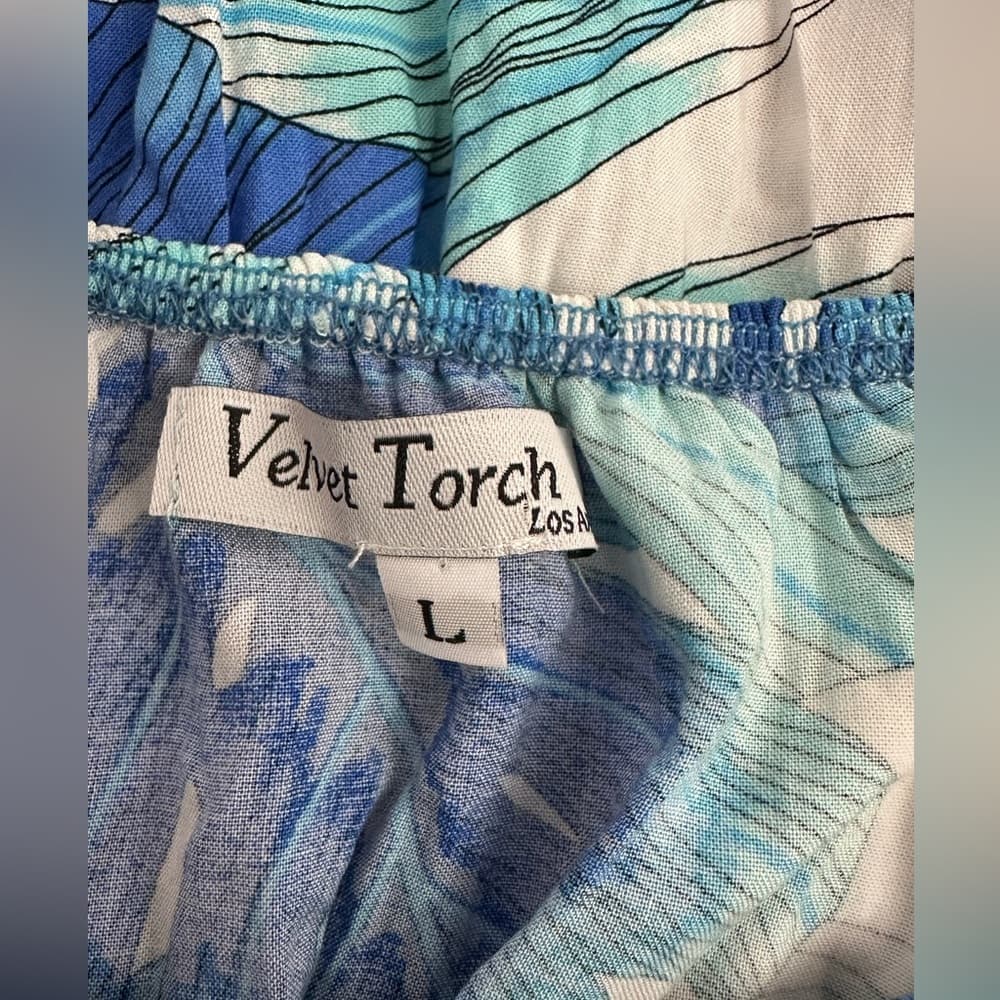 Velvet Torch Blue Tropical Ruffle Off Shoulder Maxi Dress Size Large Resortwear - Thumbnail 6
