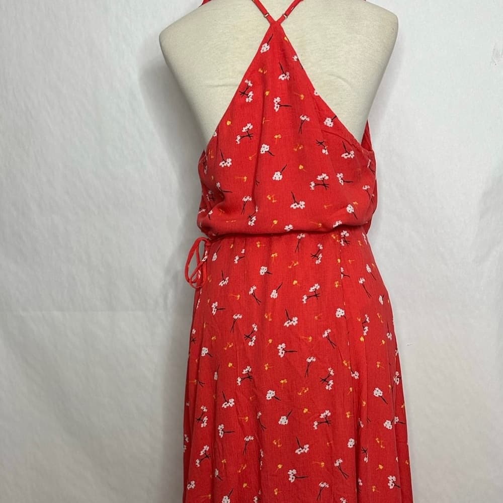NWT Lumiere Red Floral Wrap Style Sleeveless Midi Dress Size Large - Thumbnail 5