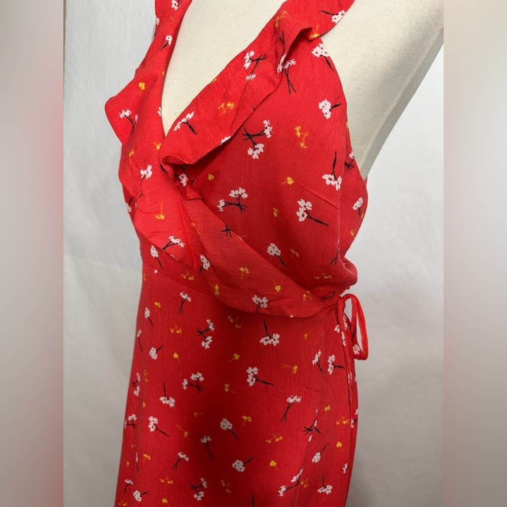 NWT Lumiere Red Floral Wrap Style Sleeveless Midi Dress Size Large - Thumbnail 4