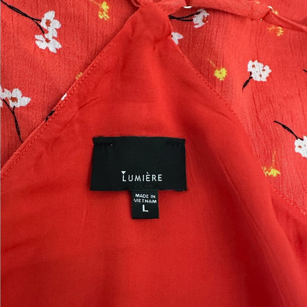 NWT Lumiere Red Floral Wrap Style Sleeveless Midi Dress Size Large - Thumbnail 11